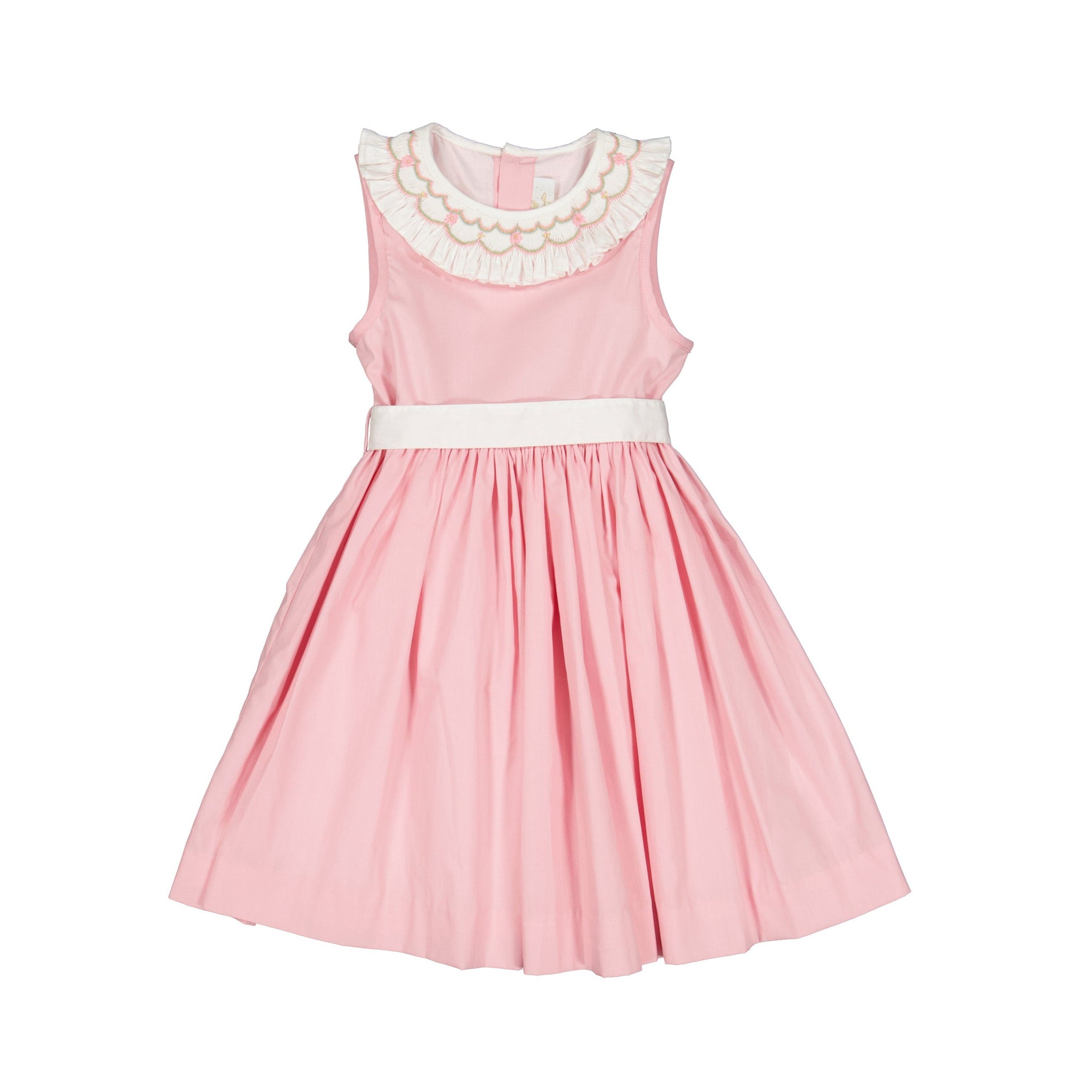 PEONY PINK SMOCKED DRESS WITH WHITE EMBROIDERED COLLAR