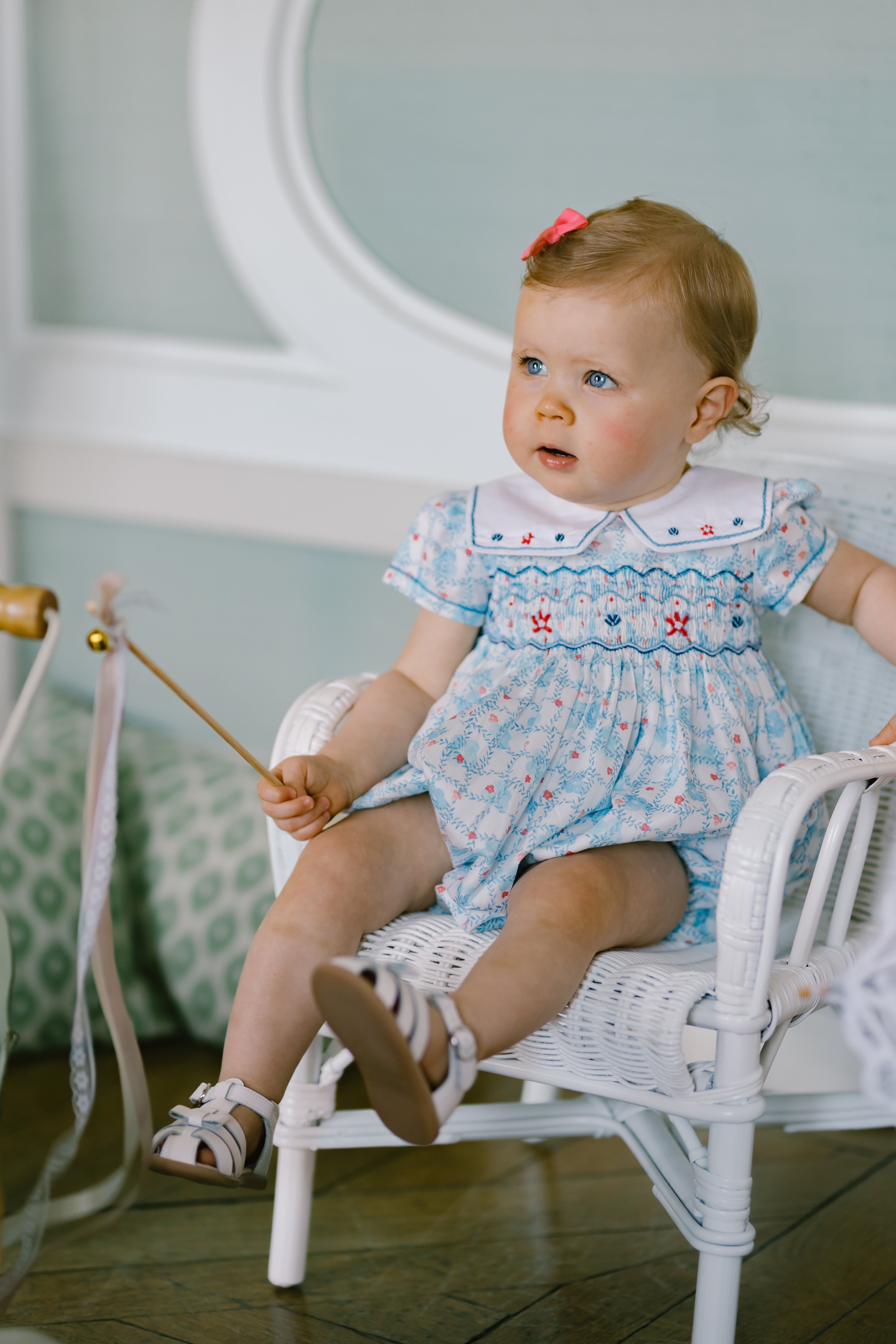 Riviera Blue Floral Bubble Romper for Baby | Antoinette Paris