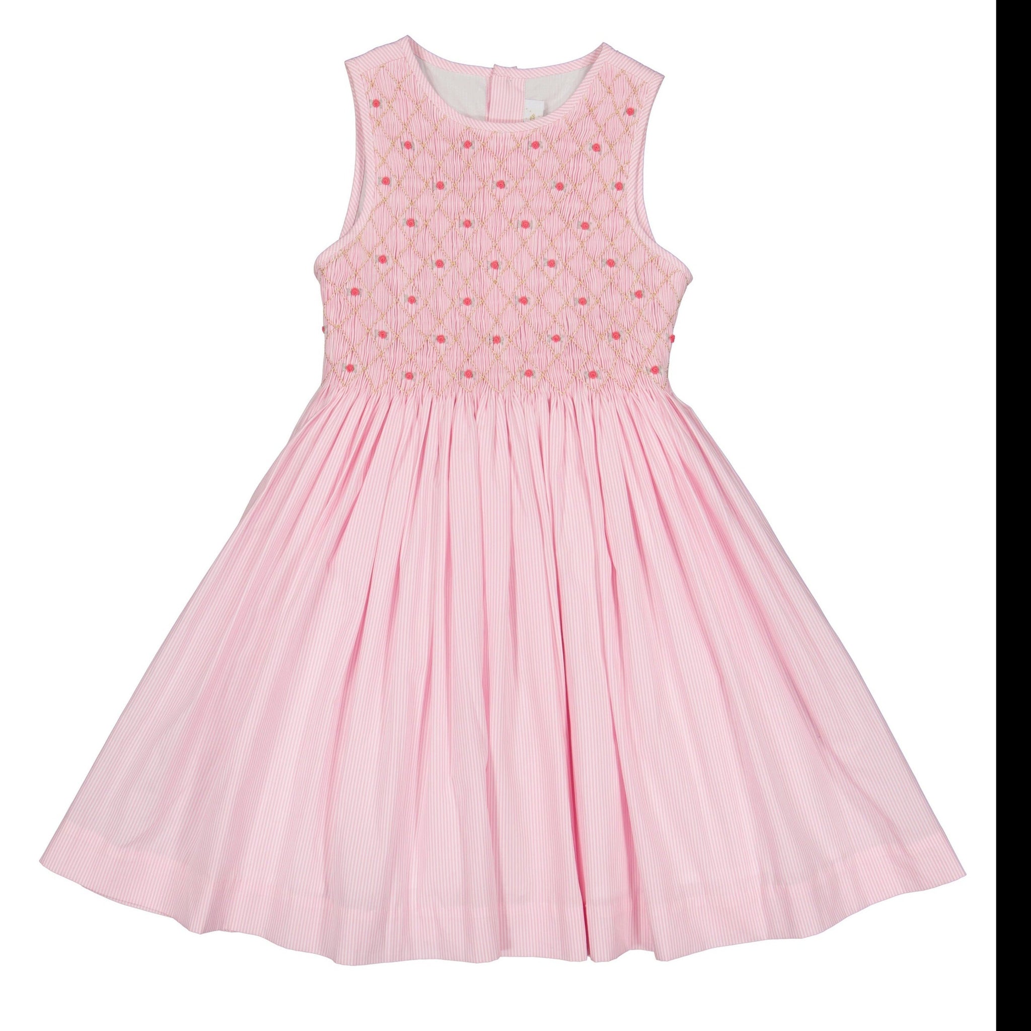 ROSE PINK STRIPE SLEEVELESS SMOCKED DRESS