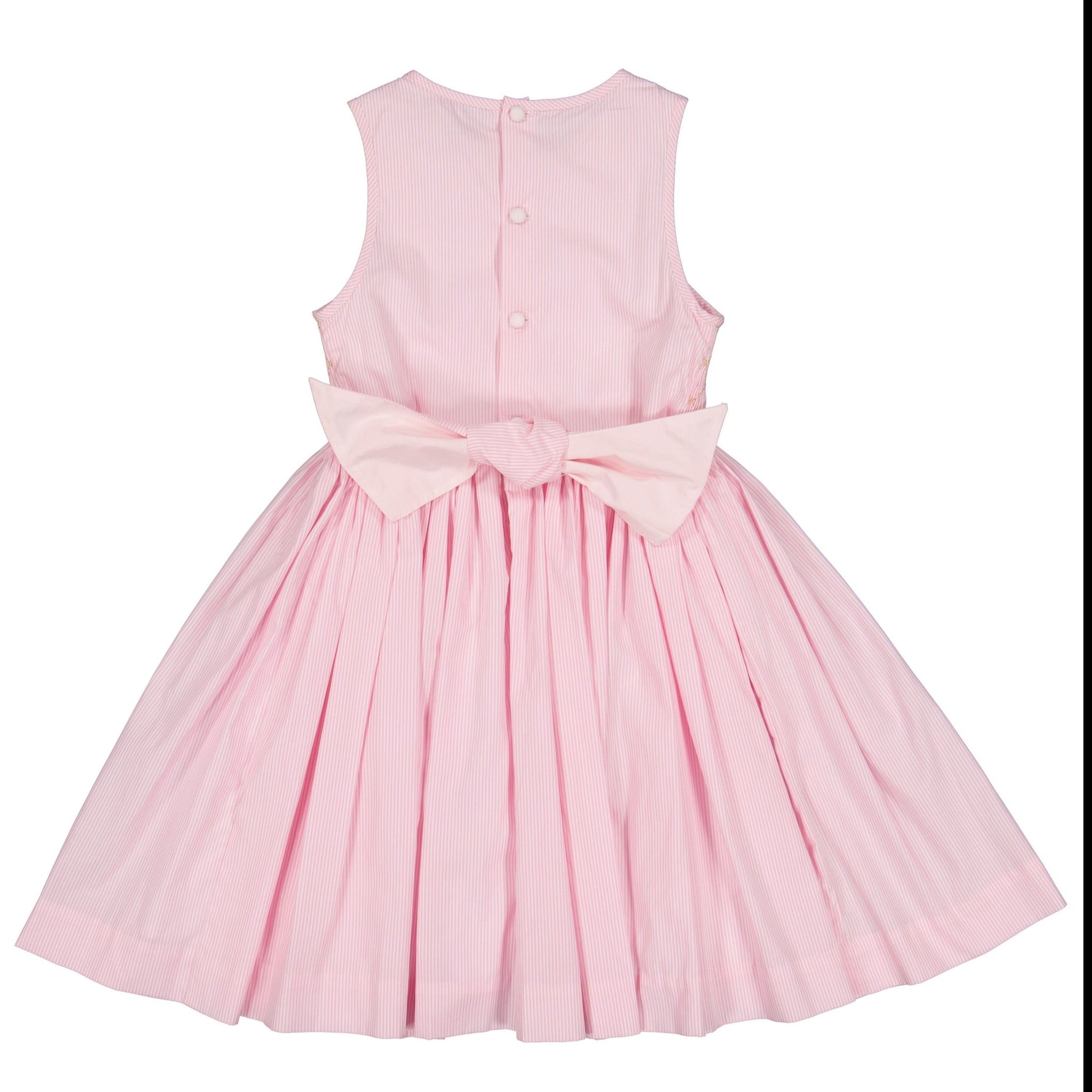 ROSE PINK STRIPE SLEEVELESS SMOCKED DRESS