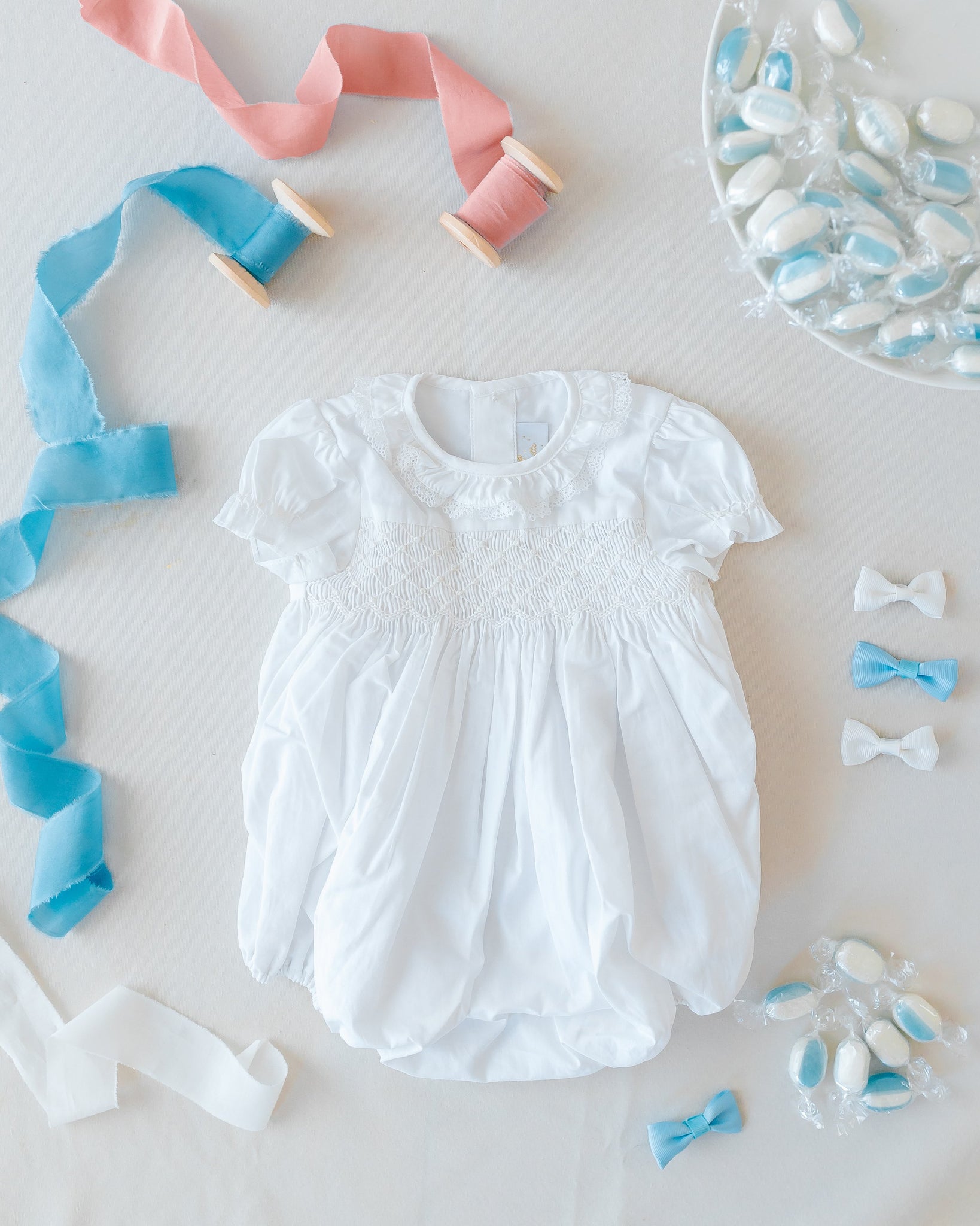 Antoinette Ceremony White Smocked Baby Bubble