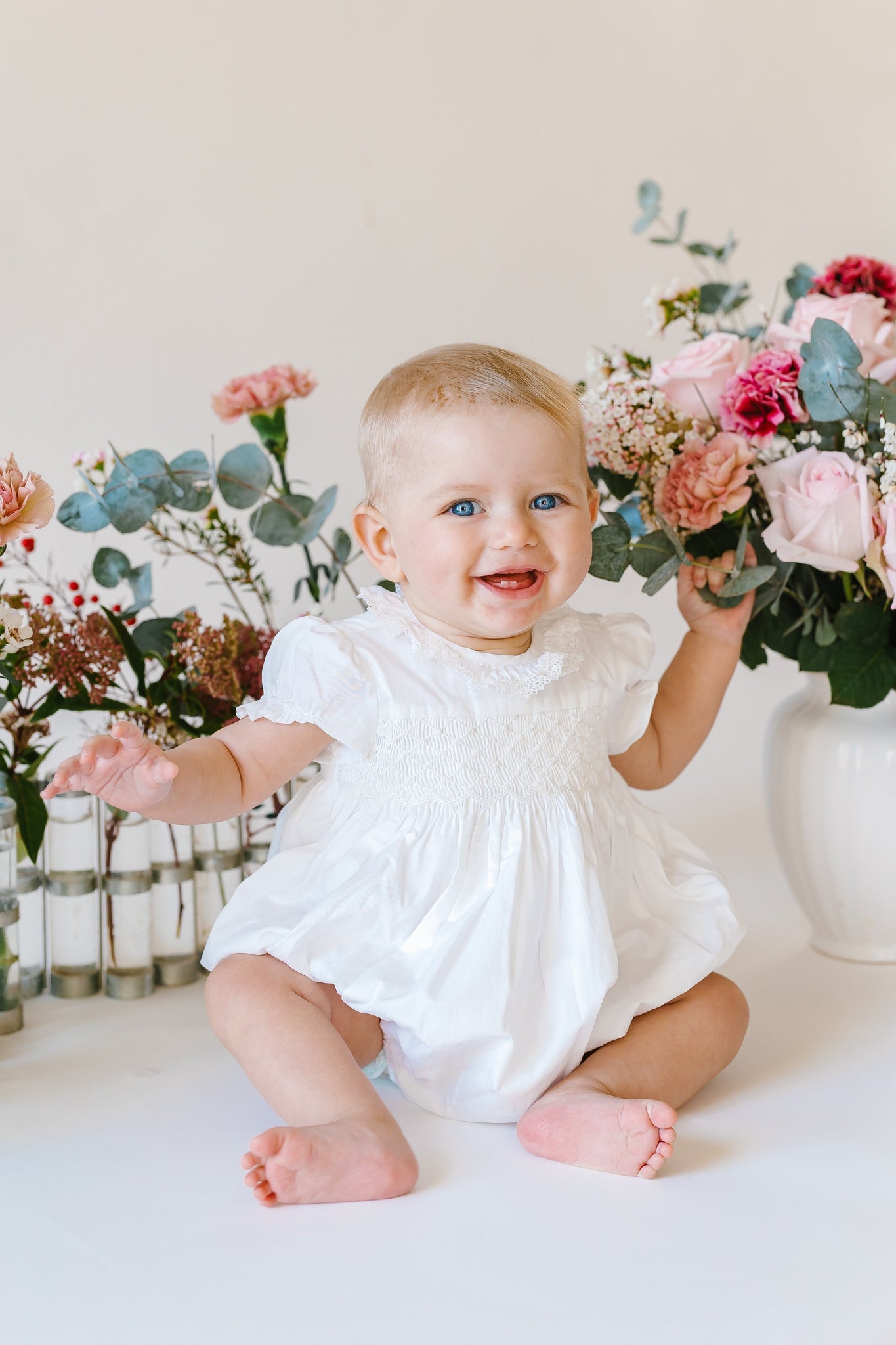 Antoinette Ceremony White Smocked Baby Bubble