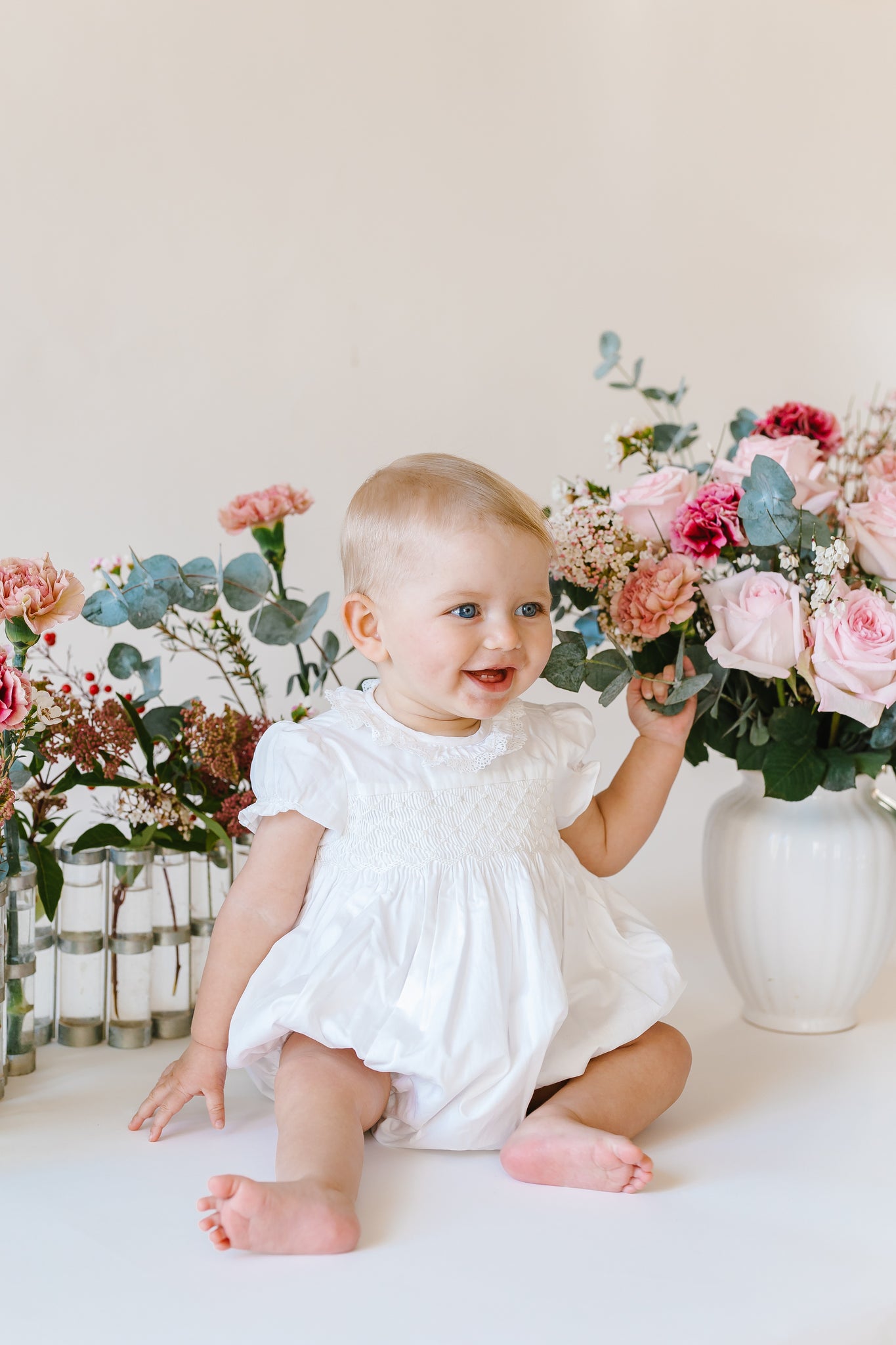 Antoinette Ceremony White Smocked Baby Bubble