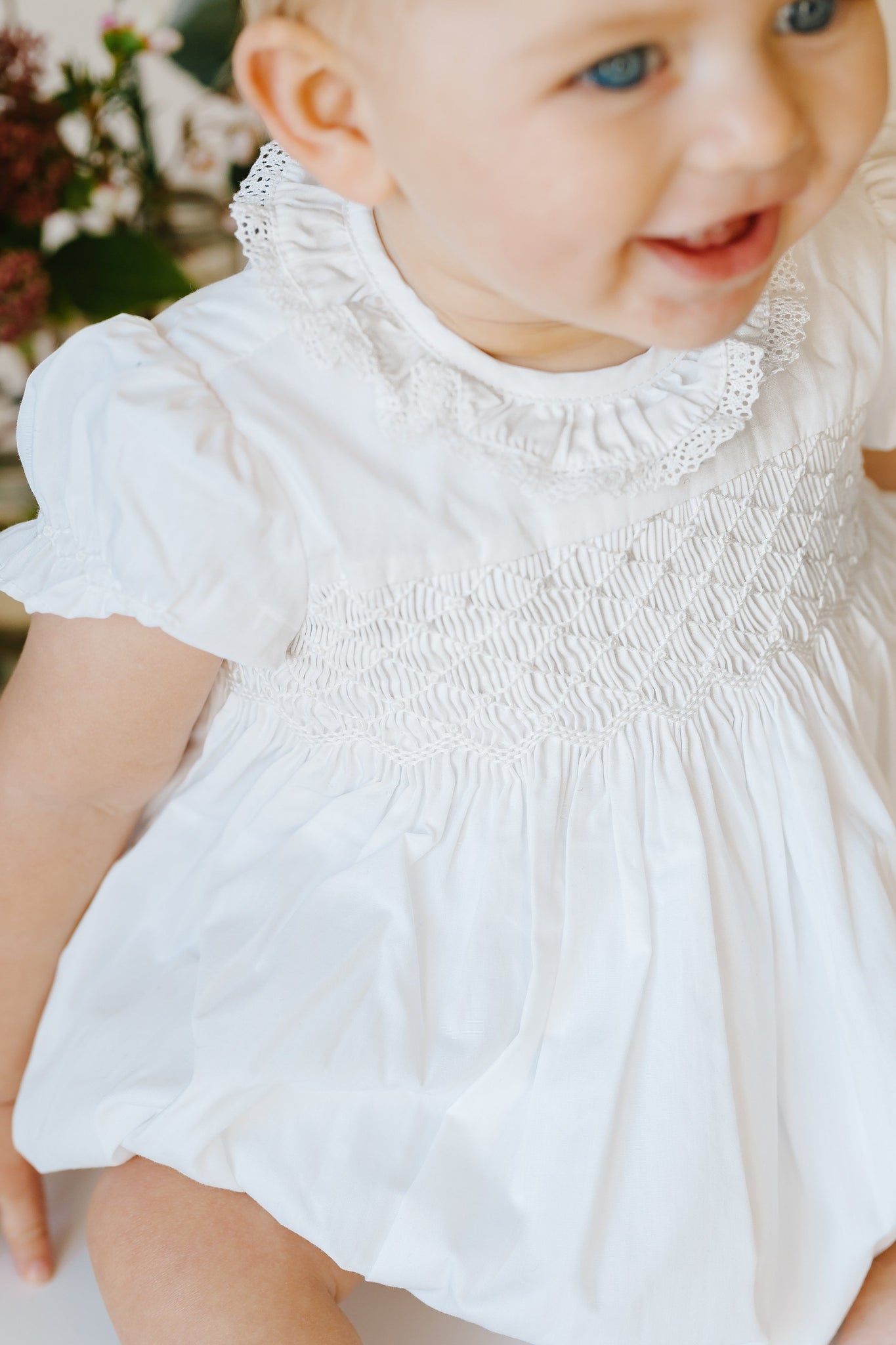 Antoinette Ceremony White Smocked Baby Bubble