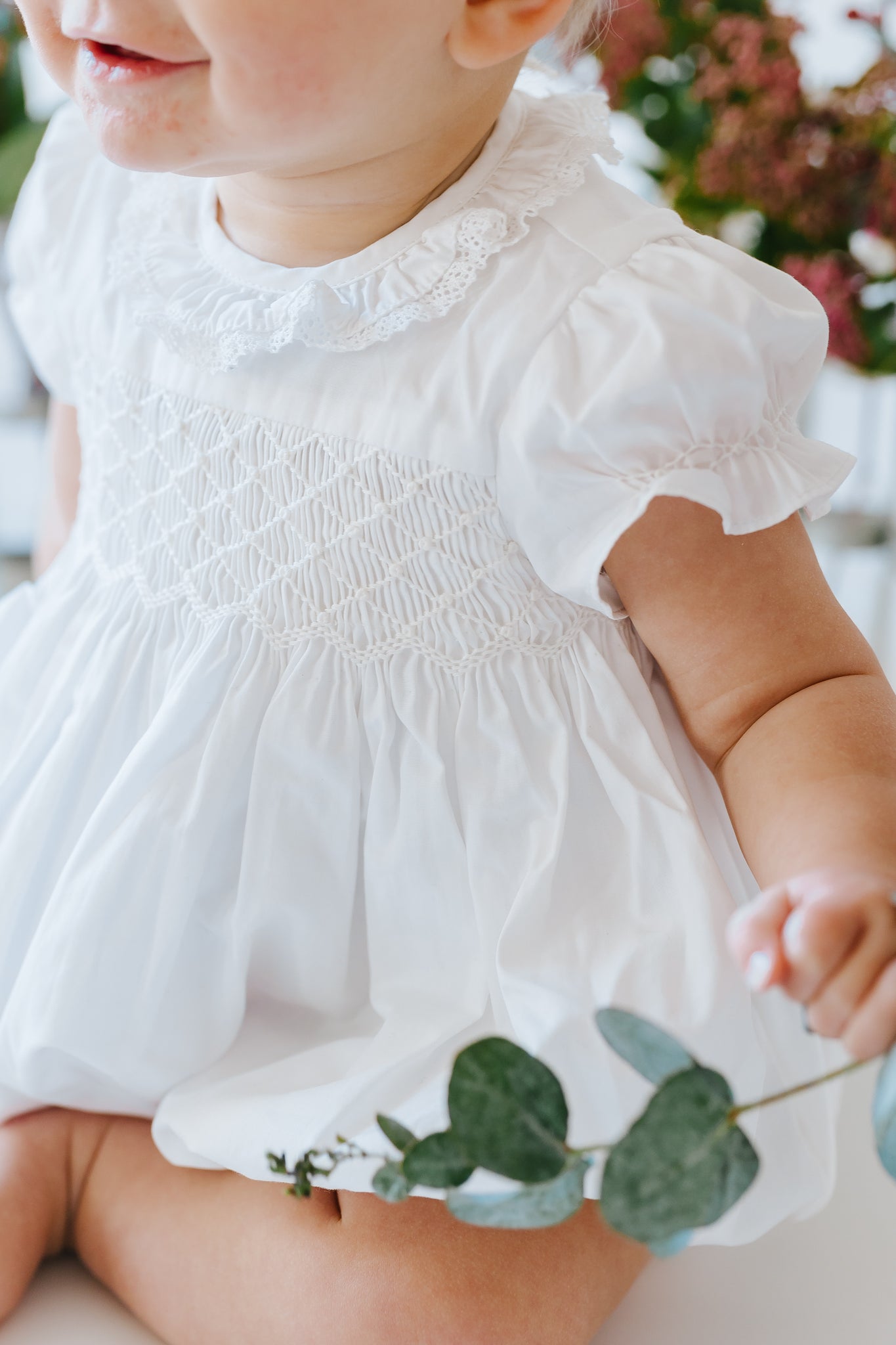 Antoinette Ceremony White Smocked Baby Bubble