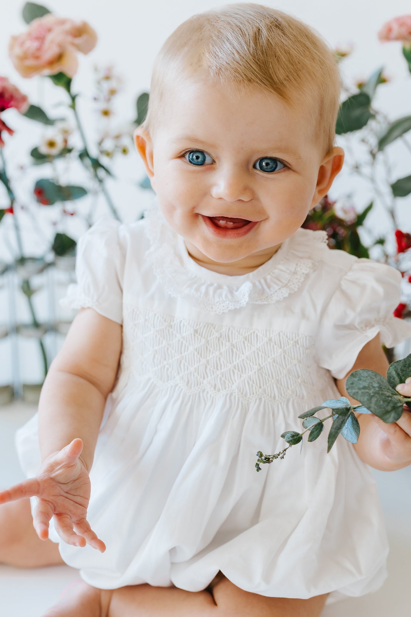 Antoinette Ceremony White Smocked Baby Bubble