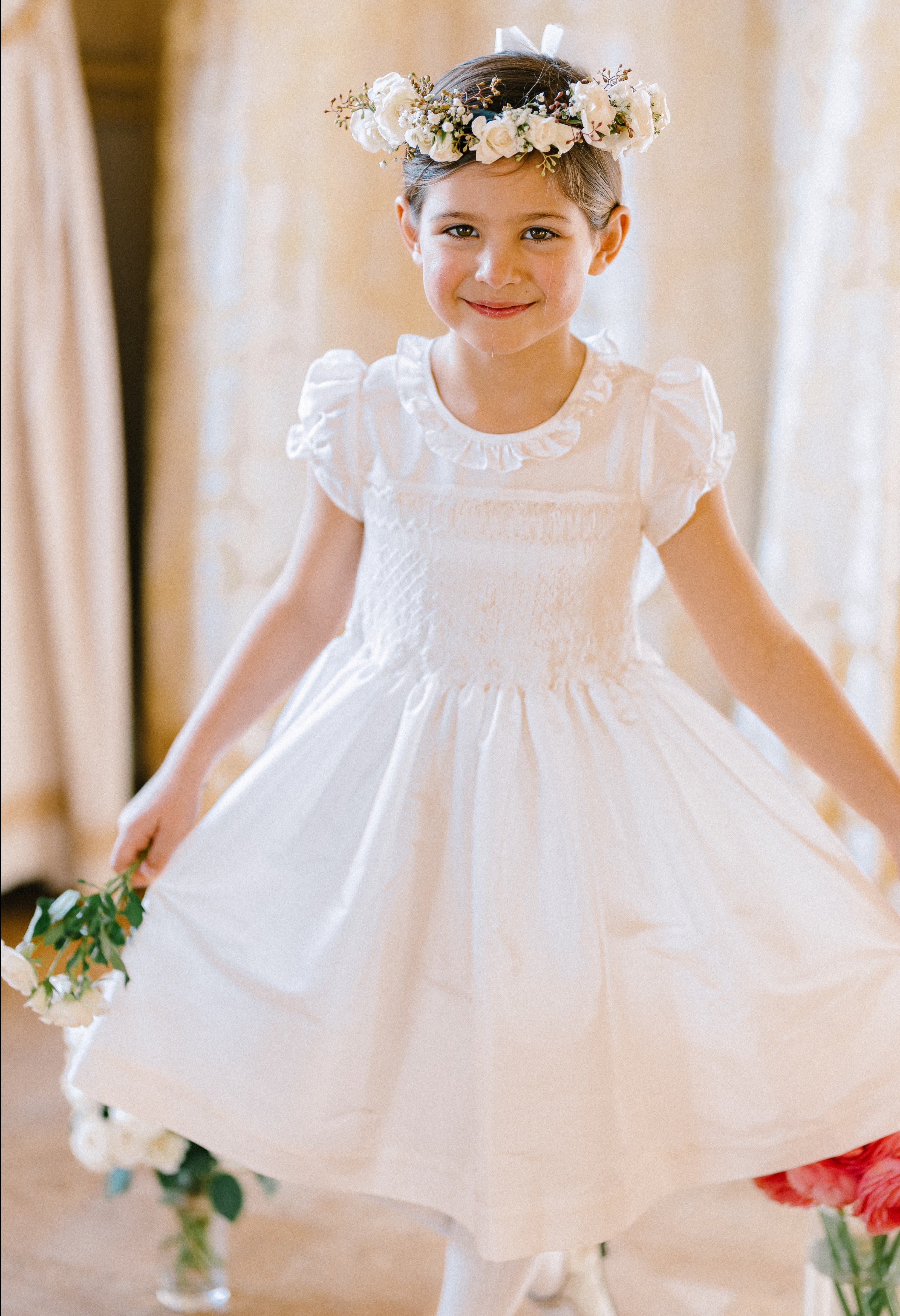 Colombe White Silk Ceremony Girl Dress 3M