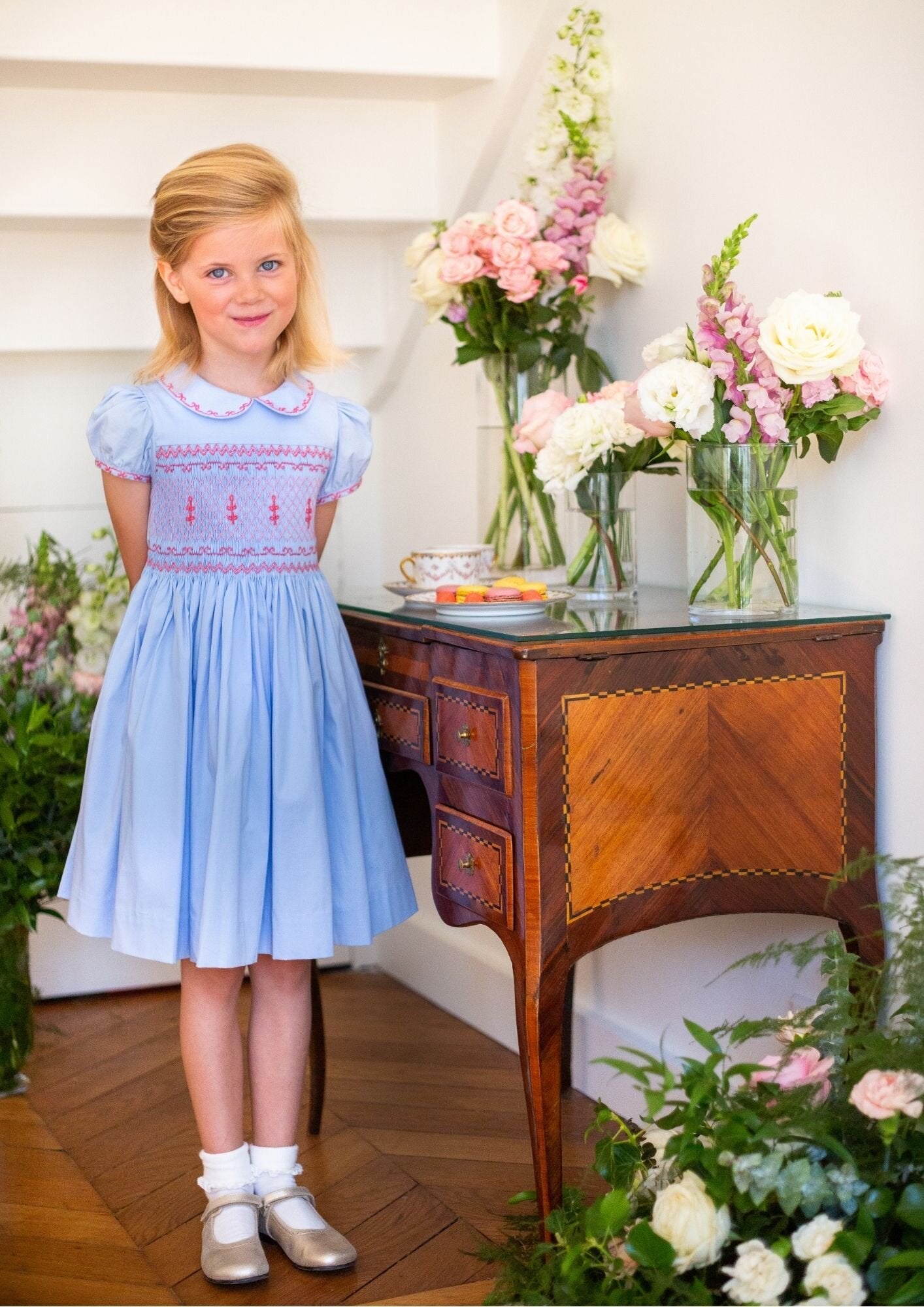 Princess Charlotte Heirloom Blue Smocked Dress