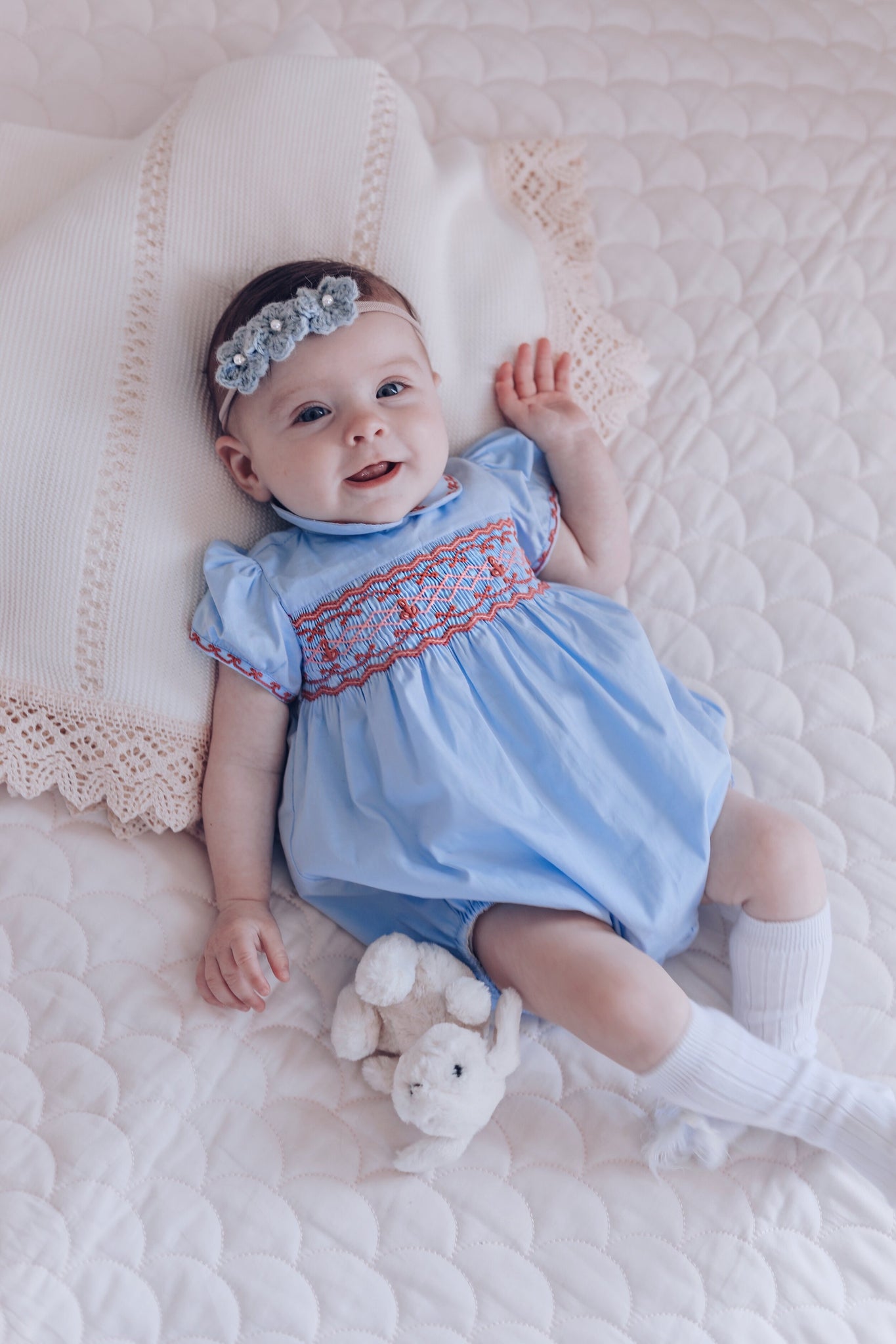 Princess Charlotte Heirloom Blue Smocked Baby Bubble