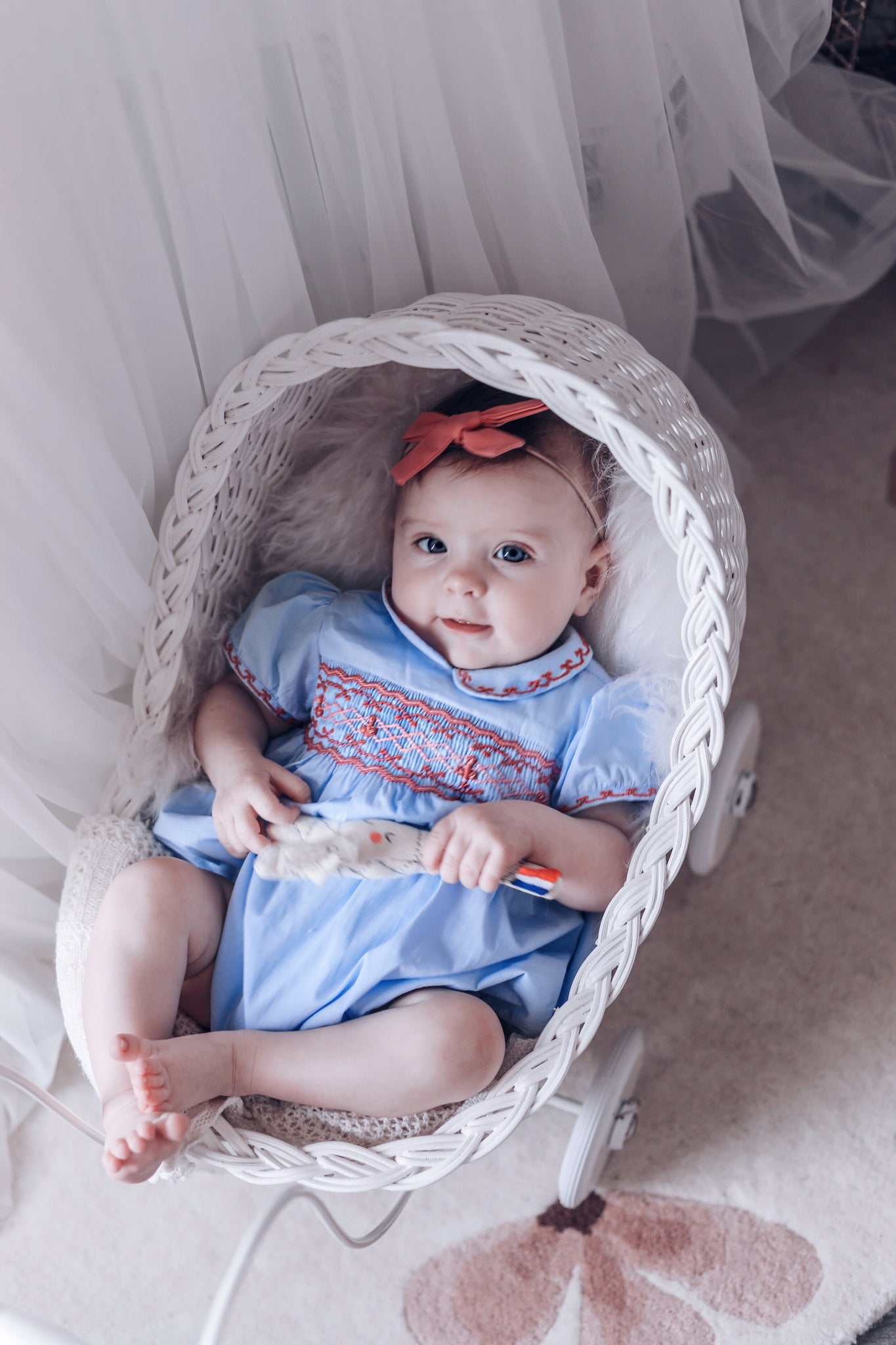 Princess Charlotte Heirloom Blue Smocked Baby Bubble