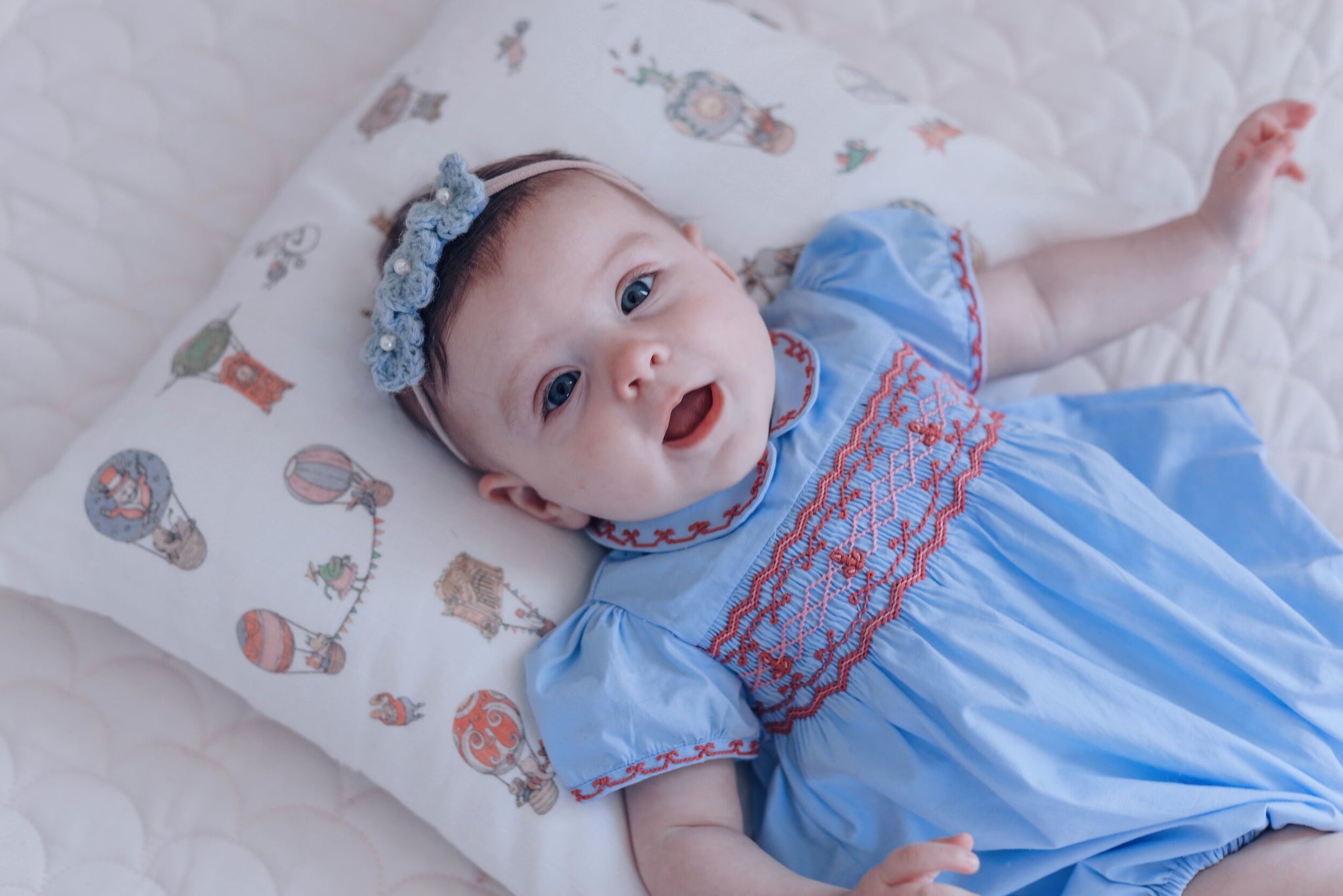 Princess Charlotte Heirloom Blue Smocked Baby Bubble